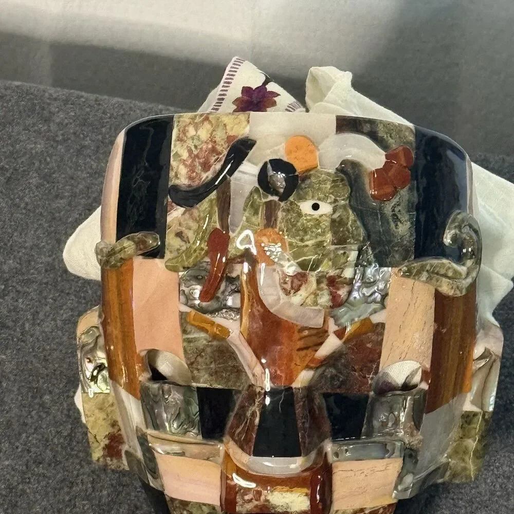 Handmade Mayan/ Aztec Mask Folk Art Semiprecious Stone & Onyx